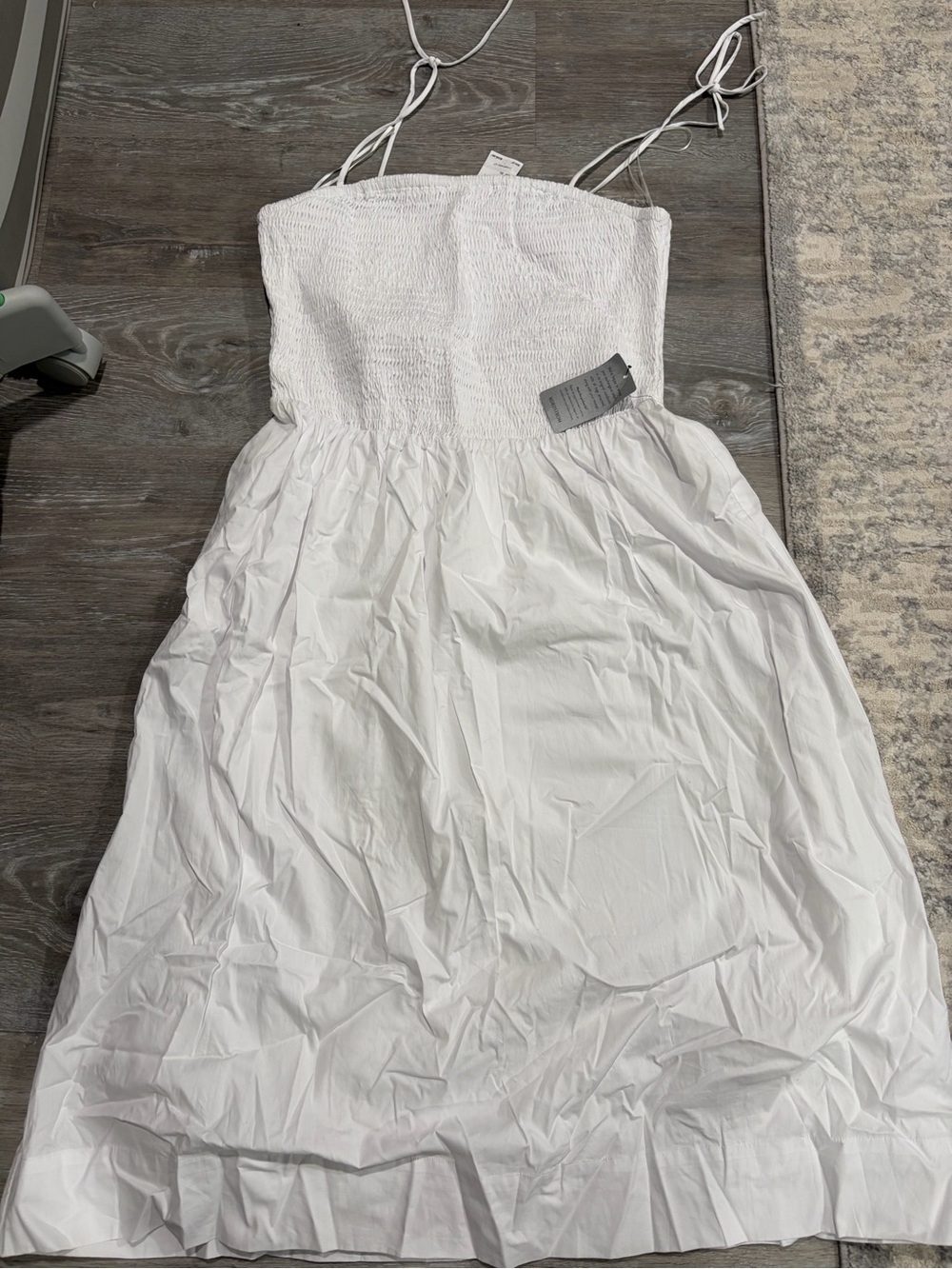 Astr White Smocked Midi Dress with Spaghetti Straps